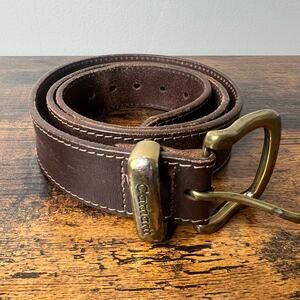 Carhartt Men's Brown Leather Belt Gold Buckle Hardward Utility Workwear Outdoors